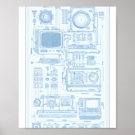 Vintage-Industriekunst: Retro-Tech-Modularmaschine Poster