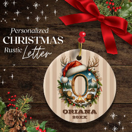 Vintage Initial O mit Winter Wonderland Scene Keramik Ornament