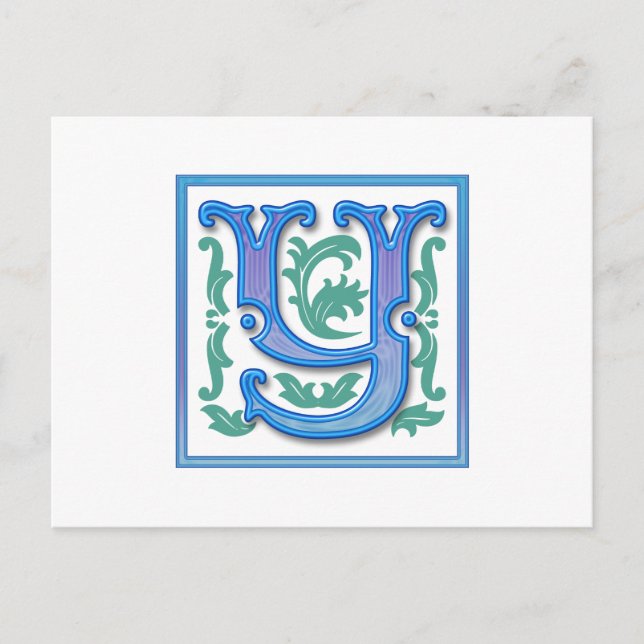 Vintage Initial Y - Buchstabe Y - Monogramm Postkarte (Vorderseite)