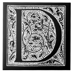 Vintage-Initiale D Monogramm Schwarz Weiß "D" Anfa Fliese