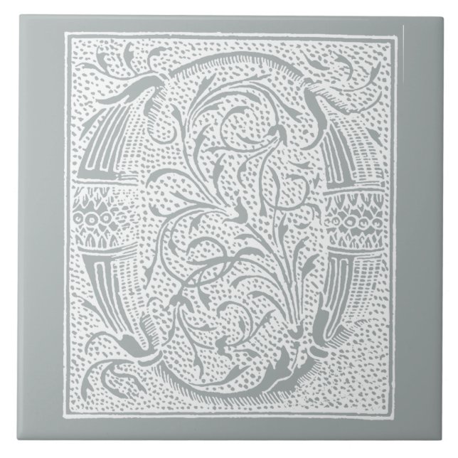 Vintage-Initiale O Monogramm Grau "O" Fliese (Vorderseite)
