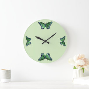 Vintage Insects Green Butterfly Time Entomology Große Wanduhr