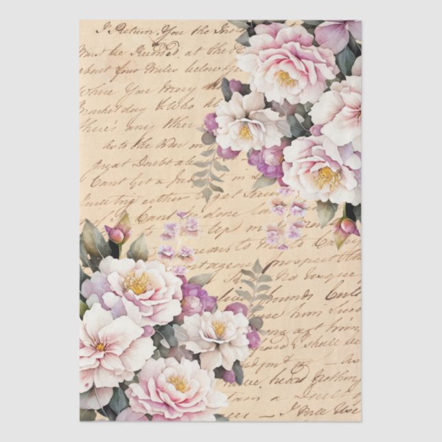 Vintage Inspired Floral Love Letter Decoupage Seidenpapier (Vorderseite)