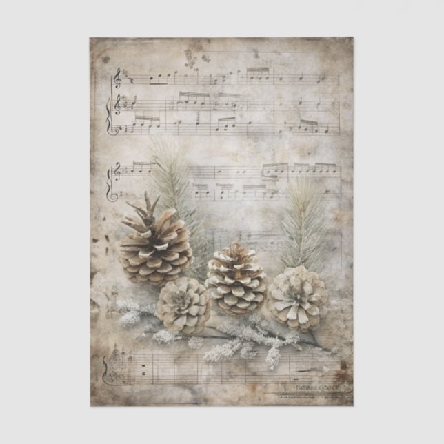 Vintage Inspired Pinecones on Sheet Music Seidenpapier (Vorderseite)