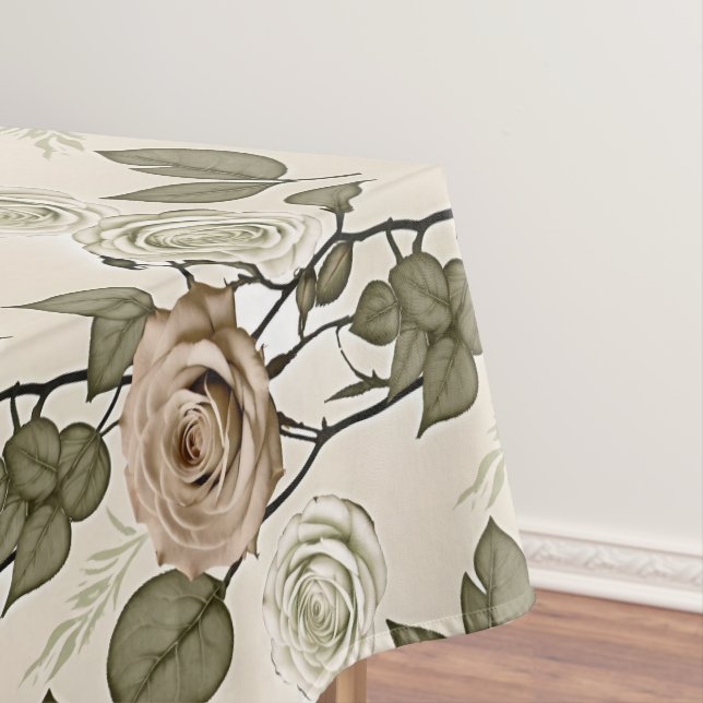 Vintage Inspired Sepia Roses With Green Leaves Tischdecke (Beispiel)