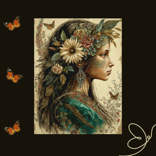 Vintage-inspirierte Boheme-Frau Postkarte