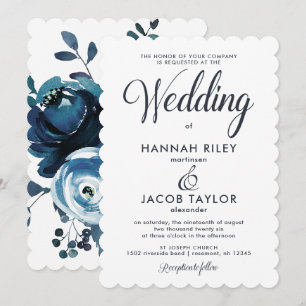 Vintage Inspirierte Hochzeit mit blauer Flora Einladung