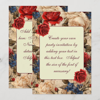Vintage-inspirierte rote Rosen und Gartenblumen Einladung