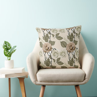 Vintage-inspirierte Sepia-Rosen mit grünen Blätter Kissen