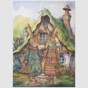 Vintage inspirierte skurrile Kaninchen & Cottage Seidenpapier