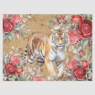 Vintage Inspirierte Tiger & Rote Rosen Seidenpapier