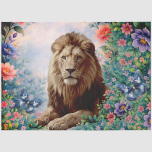 Vintage-inspirierte tropische Dschungel-Löwe-Decou Seidenpapier