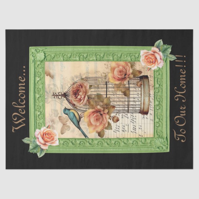 Vintage Inspirierte Vogelkäfigdekoupage Seidenpapier (Vorderseite)