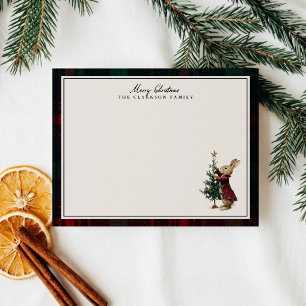 Vintage-inspirierte Weihnachtsbaum-Tartan-Notiz mi Einladung