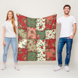 Vintage-Inspirierte Weihnachtsflorals-Quiltmuster Fleecedecke