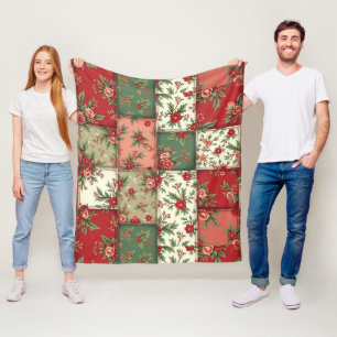 Vintage-Inspirierte Weihnachtsflorals-Quiltmuster Fleecedecke