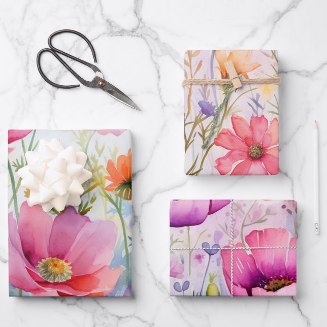 Vintage Inspirierte Wildblumen Geschenkpapier Set (Vorderseite)