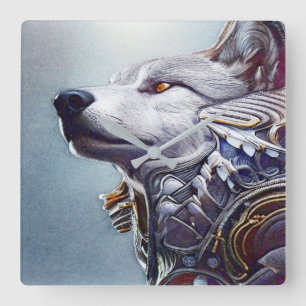 Vintage-inspirierte Wolfskopf-Kunst - Nostalgisch Quadratische Wanduhr