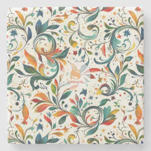 Vintage-Inspiriertes Farbige Paisley-Blatt-Muster Steinuntersetzer