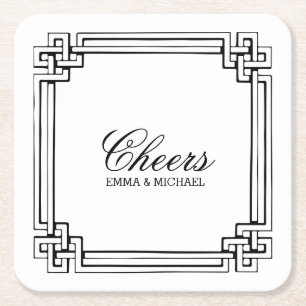 Vintage Interlocking Frame Personalisiert Wedding Rechteckiger Pappuntersetzer