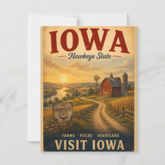Vintage-Iowa-Heartland-Farm-Landschaft-Reiseplakat Mitteilungskarte