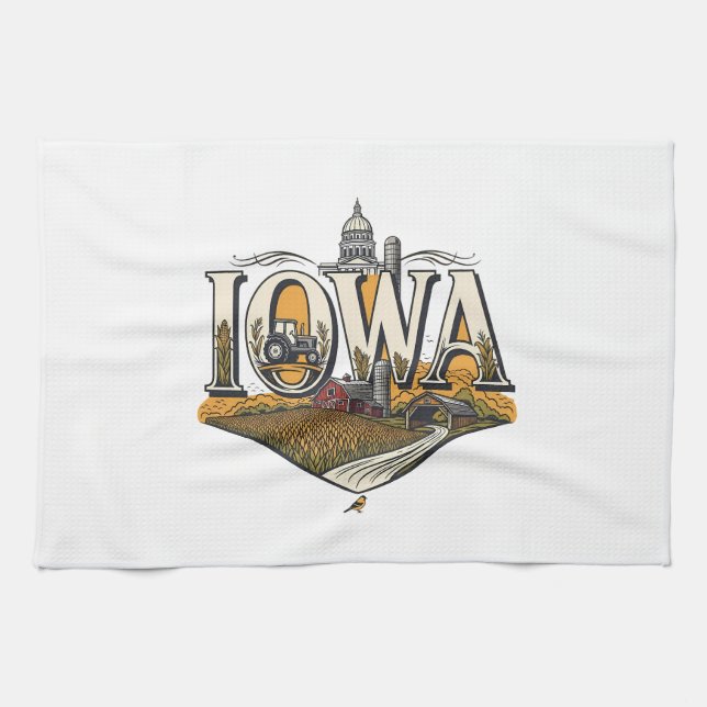 Vintage Iowa Heartland Farm State Pride Geschirrtuch (Horizontal)