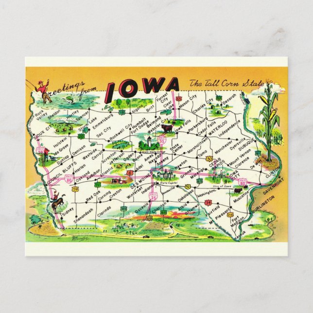 Vintage Iowa Postcard Karte (Vorderseite)