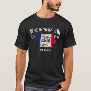 Vintage Iowa US-Staatsflagge und Karte Des Moines T-Shirt