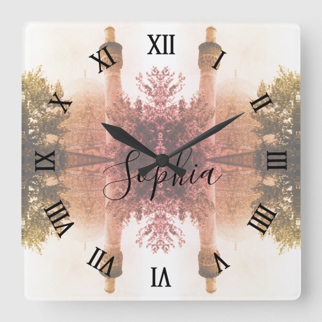 Vintage Iran Isfahan royal mosque Quadratische Wanduhr (Vorderseite)