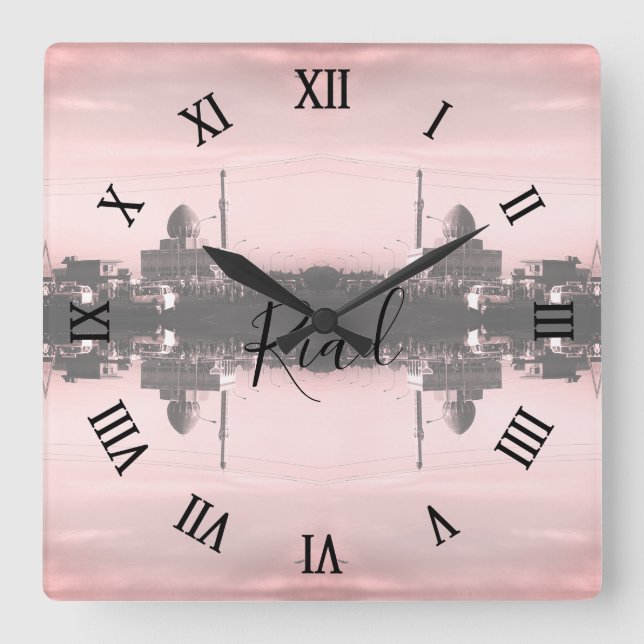 Vintage Iraq Baghdad Buniya Mosque Quadratische Wanduhr (Vorderseite)