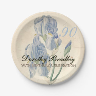Vintage Iris-90. Geburtstags-Party-Papier-Teller Pappteller