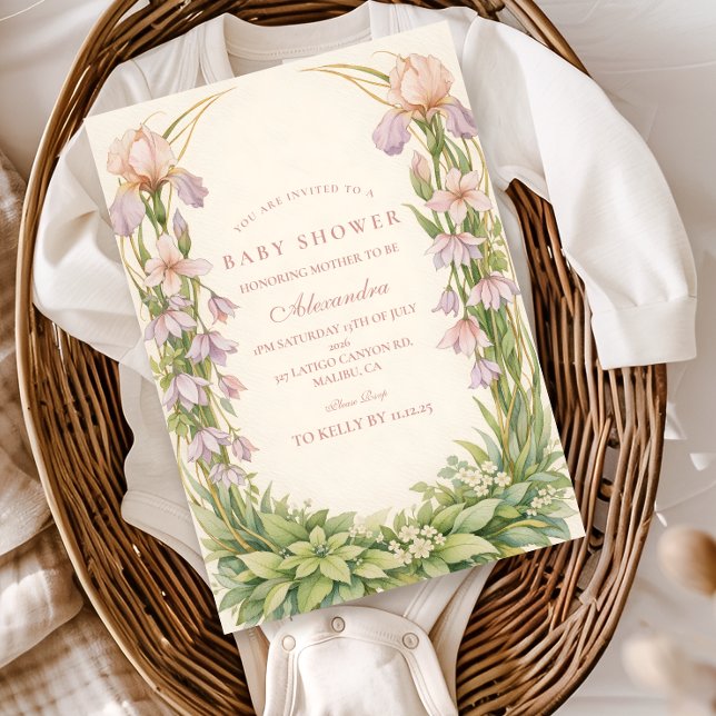 Vintage Iris And Bellflower Botanical Baby Shower Einladung (Von Creator hochgeladen)
