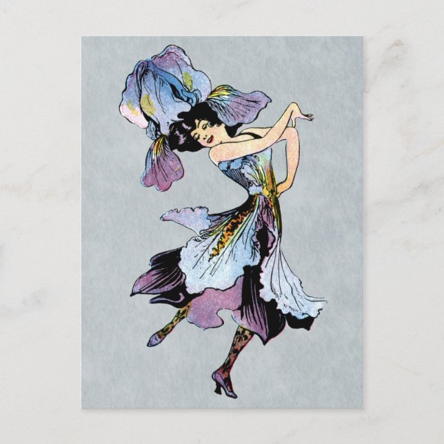 vintage Iris-Blumenfee Postkarte (Vorderseite)