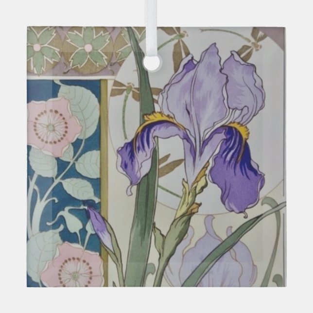 Vintage-Iris-Illustration Ornament Aus Glas (Vorderseite)