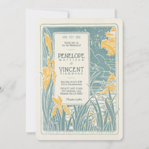 Vintage-Iris- und Seelandschaft-Hochzeit Einladung