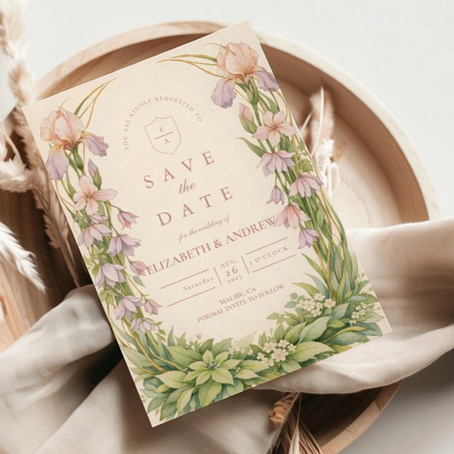 Vintage Iris Wildflower Botanical Wedding Save The Date (Von Creator hochgeladen)