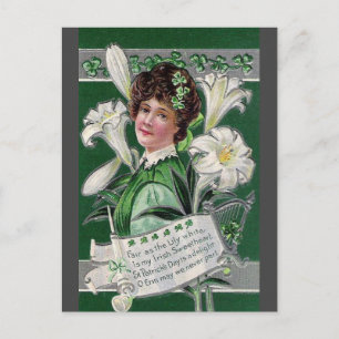 Vintage irische Dame mit Lilien St. Patrick's Day Postkarte