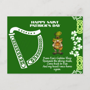 Vintage-Irische-Harpfe-St.-Patricks-Tag-Leprechaun Feiertagspostkarte