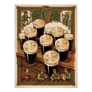 Vintage-Irische-Kneipenmusik- und Lächelnde-Pints- Poster
