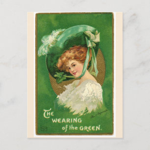 Vintage irische Lady in Big Hat Wearing of the Gre Postkarte