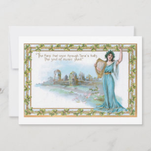 Vintage irische Lady mit Harp & Kleeblatt Border Feiertagskarte