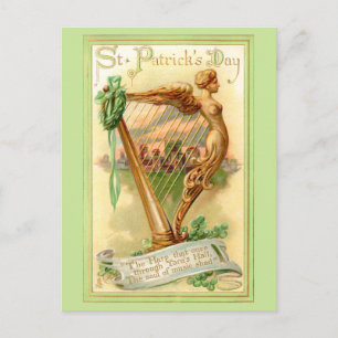 Vintage Irish Harp and Shamrocks Postkarte