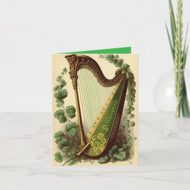 Vintage Irish Harp Holiday Card Feiertagskarte (Vorderseite)