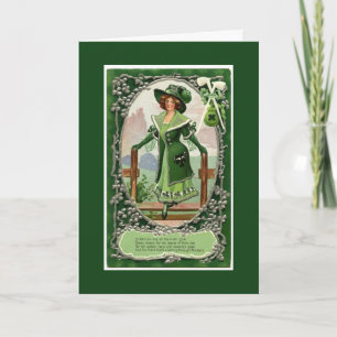 Vintage Irish Women St. Patrick's Day Dark Green Karte