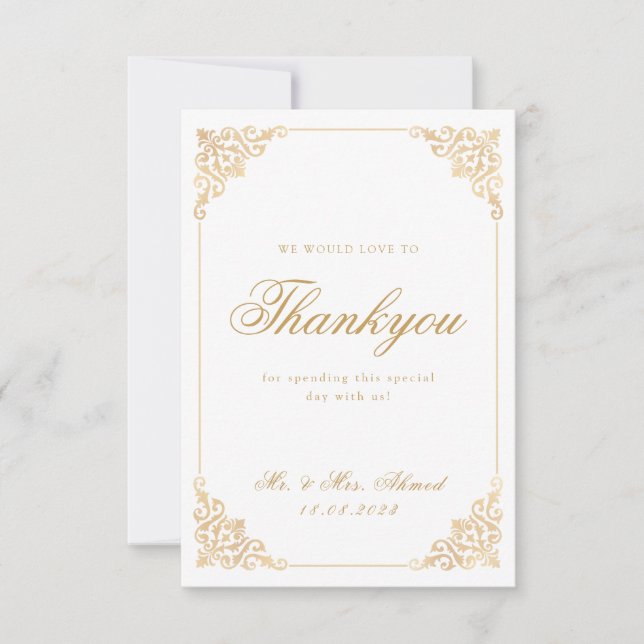 Vintage islamische White-Gold-Hochzeit Dankeskarte (Vorderseite)