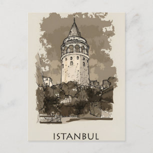 Vintage-Istanbul-Turm-Türkei-Reise-Aquarell Postkarte