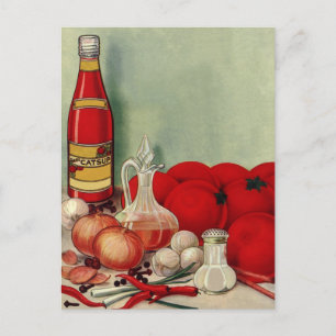 Vintage Italian Food Tomato Onions Peppers Catsup Postkarte