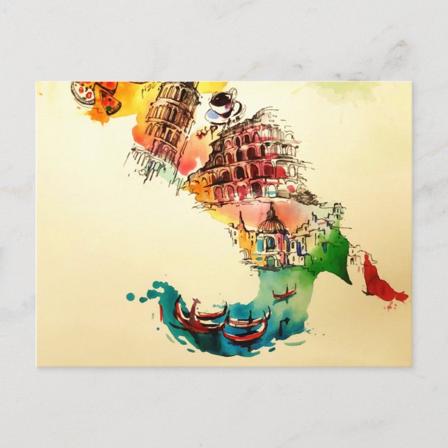 Vintage Italien Karte Liebe Reisen Wasserfarbe (Vorderseite)