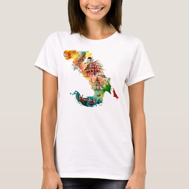 Vintage Italien Karte Liebe Reisen Wasserfarbe T-Shirt (Vorderseite)