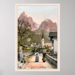 Vintage italienische Alpen: Bergdorf Poster